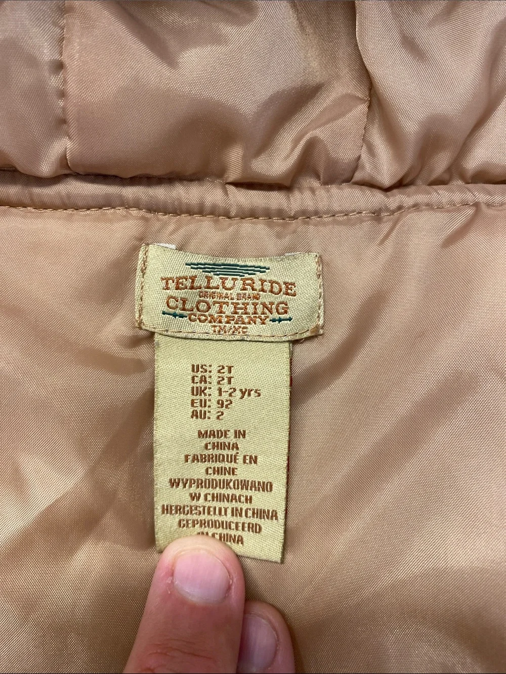 Telluride Clothing Company Brown Quilted Puffer Vest Hooded Snap Front 2T EUC